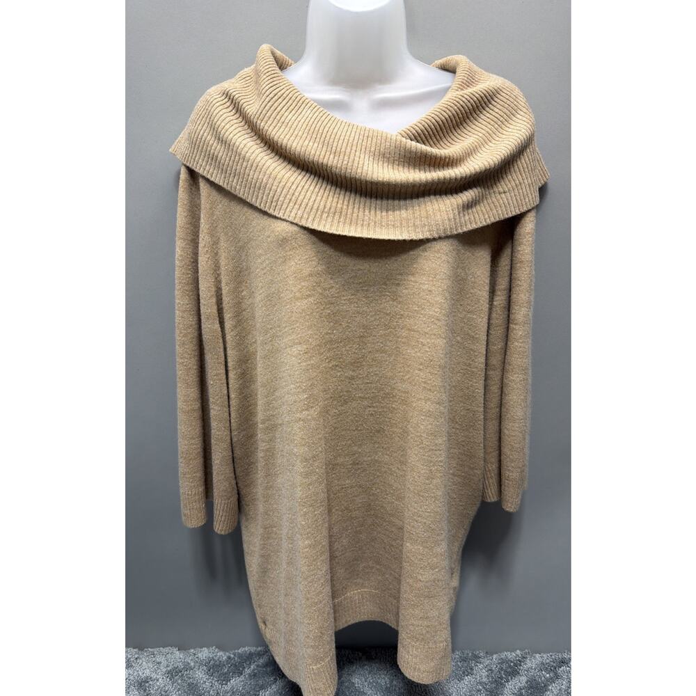 Women Spring+Mercer Brown Pullover Sweater Sz 2X Cowl Neck 3/4Sleeve Acrylic